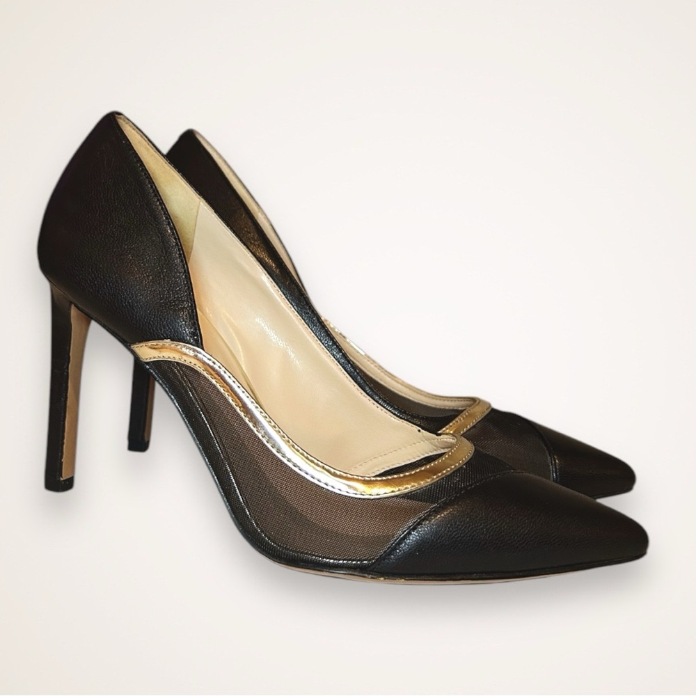 Nine West Black Pumps with Mesh and Gold Accents